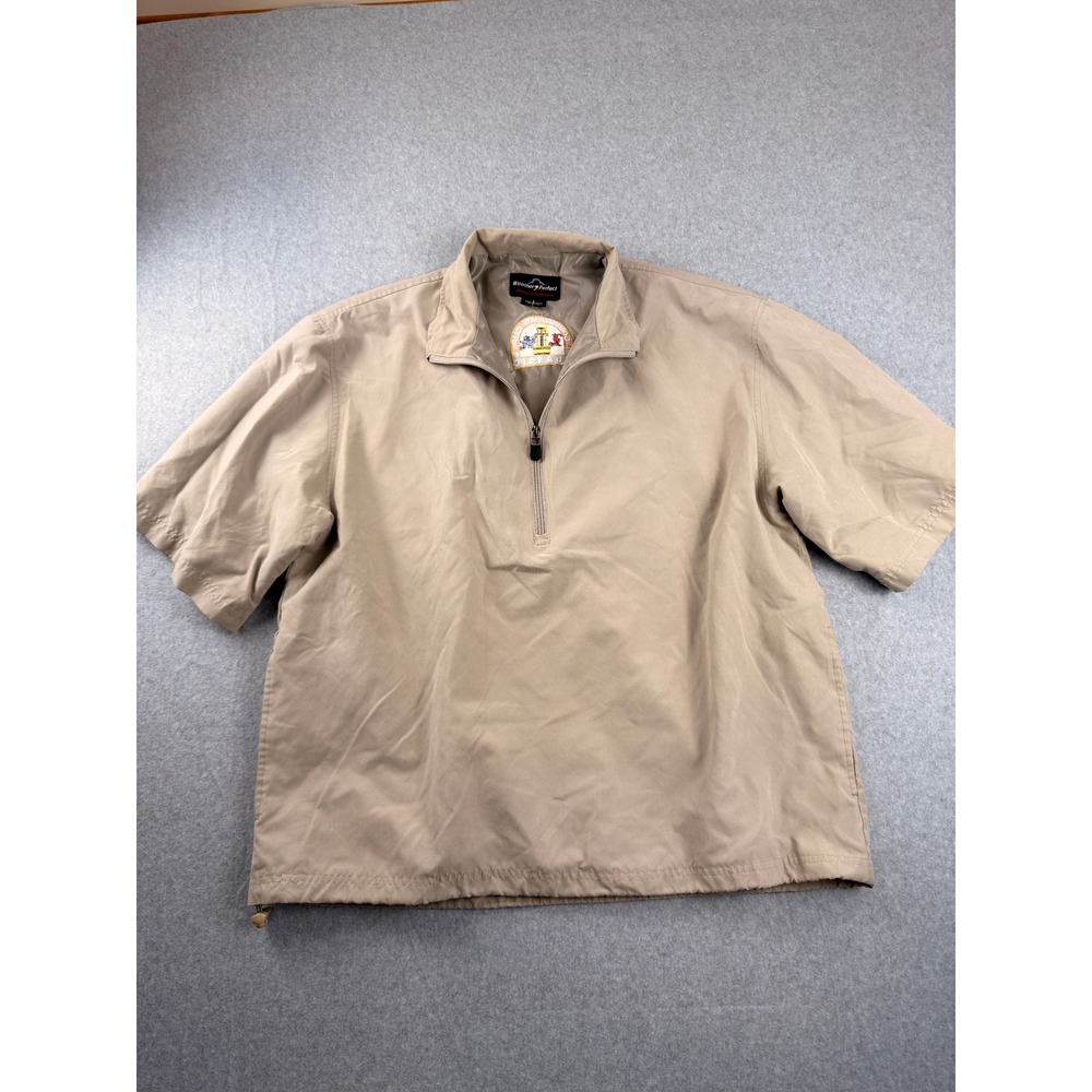 Weather Perfect Mens Tan Quarter Zip Short Sleeve Windbreaker Governor Cup Large
